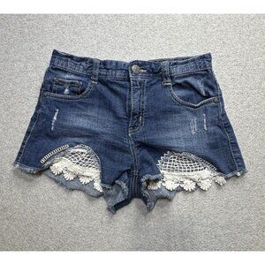 Rue 21 Shorts Womens 1/2 Blue Denim Distressed Stretch Casual Normcore Ladies